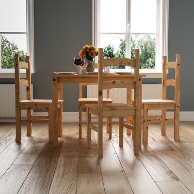 5-Piece Dining Set Small Space Slatted Back Light Wood Compact (67 chars)