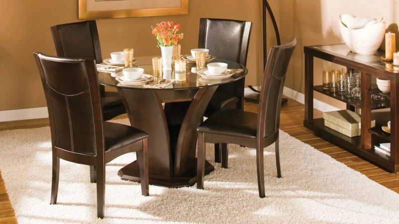 5-Piece Dining Set with Flared Espresso Pedestal Base and Dark Chairs