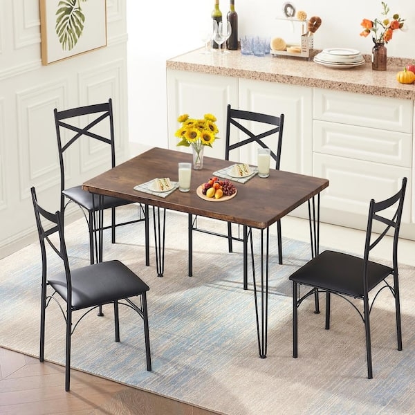 5-Piece Dining Set with Hairpin Legs and Black Cross-Back Chairs