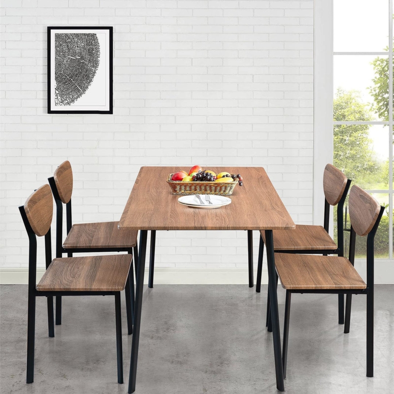 5-Piece Dining Set with Slim Silhouette and Wood Grain Finish