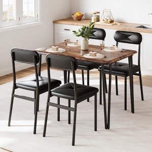 5-Piece Dining Set Wood Top Black Metal Legs Industrial X-Back