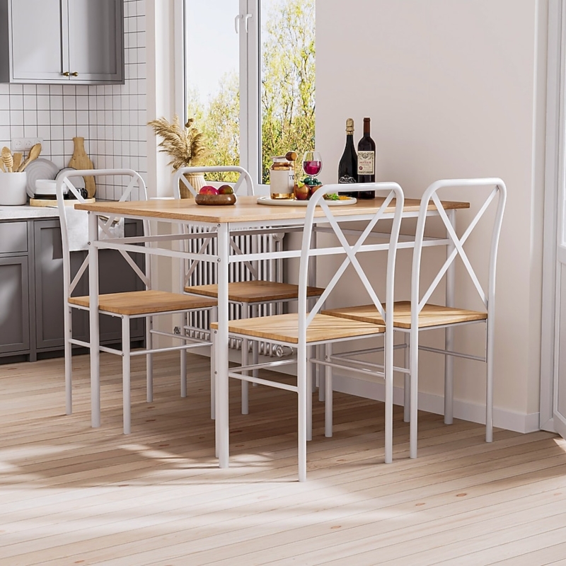 5-Piece Dining Set: X-Back Chairs, White Metal Frame for Small Spaces