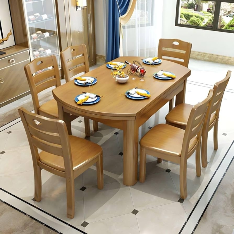 7-Piece Dining Set Natural Wood Ladder Back Chairs Oval Table