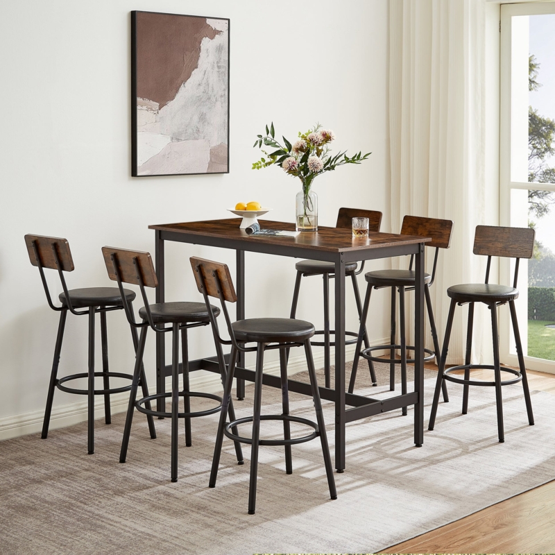 7-Piece Industrial Bar Set: Rustic Wood & Metal Frame