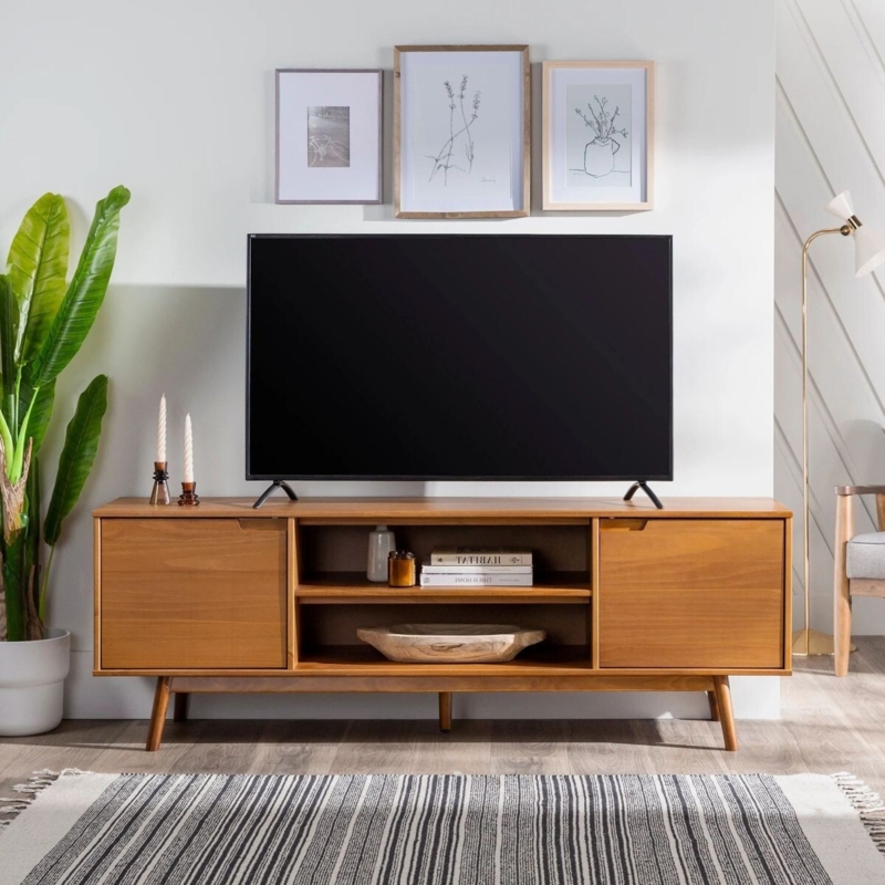 70 Inch Media Console Mid Century Modern TV Stand Tapered Legs