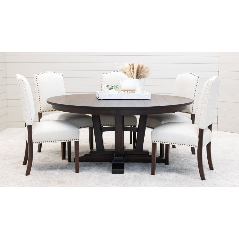 72 Inch Round Dining Table in Dark Wood Finish with Pedestal Base