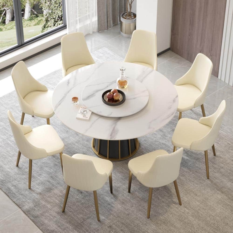 8 Seater Round Dining Set with Slatted Pedestal Base and Lazy Susan