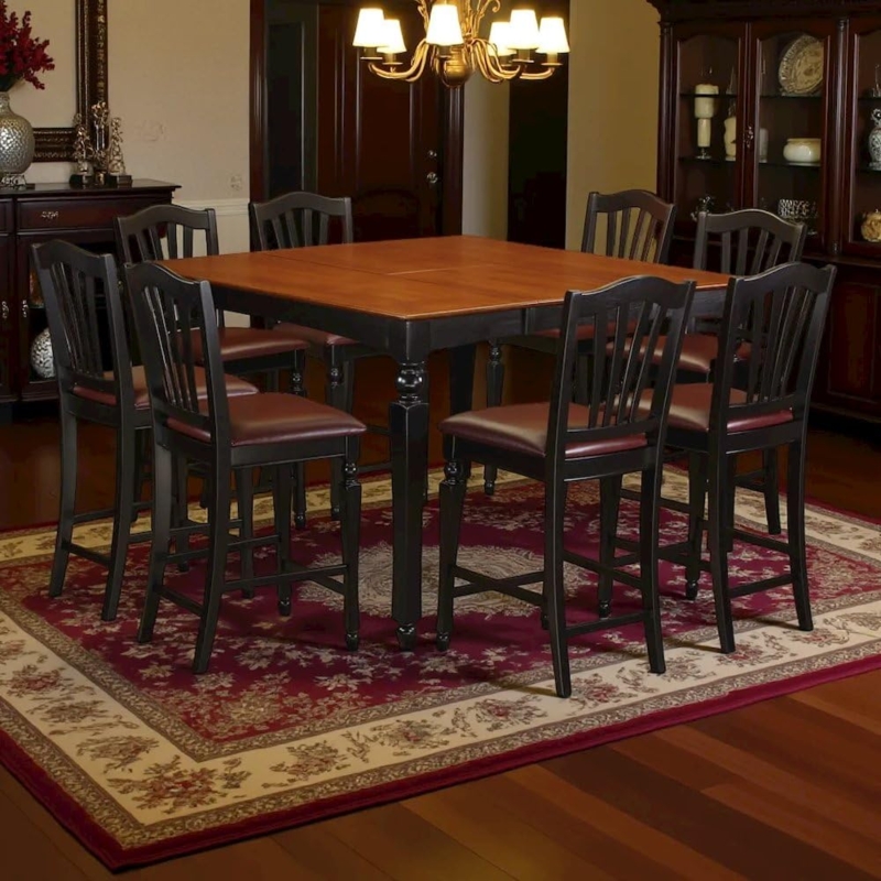 9-Piece Counter Height Dining Set with Burgundy Seats