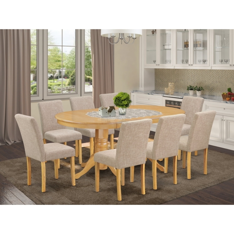 9 Piece Dining Set French Country Oval Pedestal Table Linen Chairs