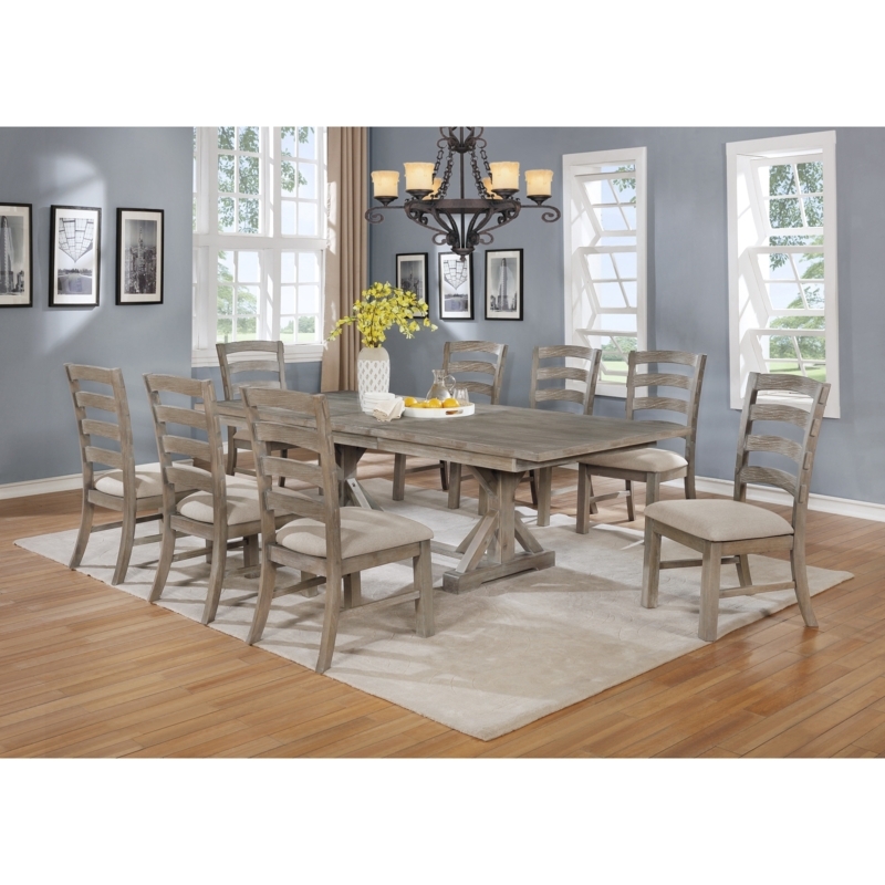 9-Piece Dining Set Weathered Grey Trestle Table Ladder Back Chairs