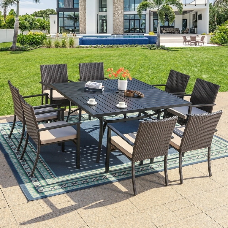 9-Piece Outdoor Dining Set with Square Slatted Table