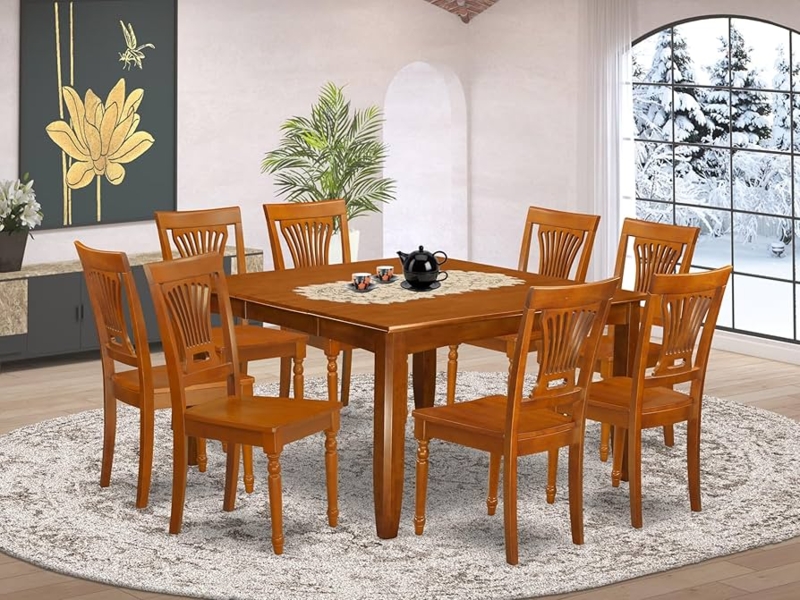 9-Piece Square Dining Set in Saddle Brown Finish
