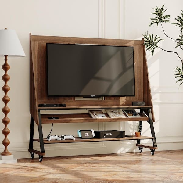 A-Frame Media Console, Mobile TV Stand With Wheels, Mount