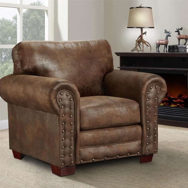 Accent Chair Wildlife Print Rustic Lodge Microfiber Nailhead Trim