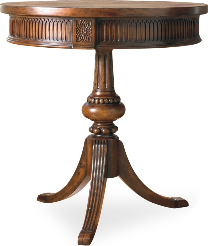 Accent Table Fluted Apron Floral Rosette Traditional Wood