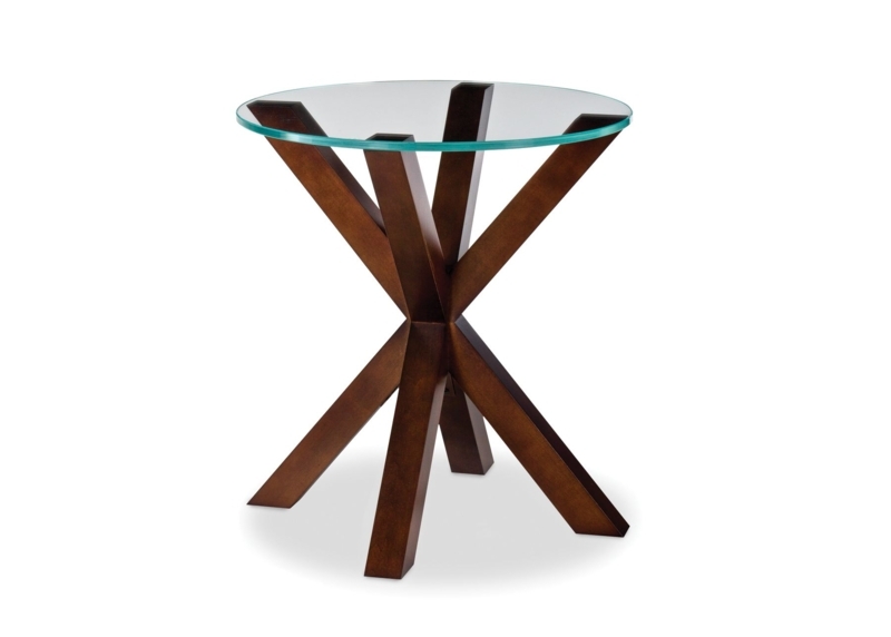 Accent Table: Interlocking Wood Base Table with Round Glass Top