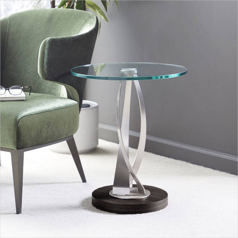 Accent Table: Modern Intertwined Side Table, Brushed Silver and Wood