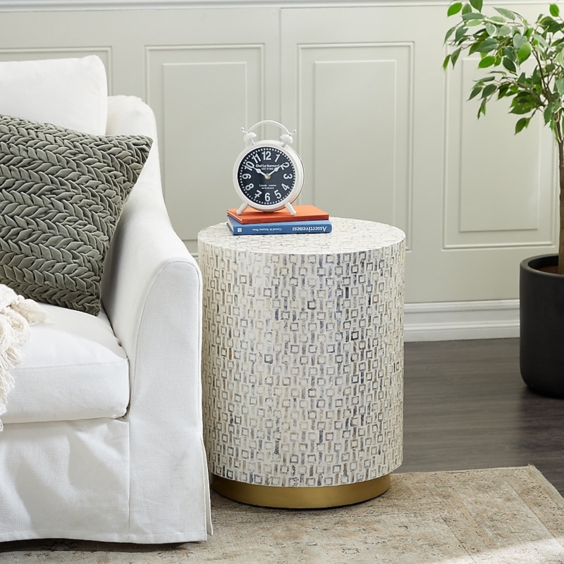 Accent Table Mother Of Pearl Diamond Inlay Geometric Mosaic Side Table