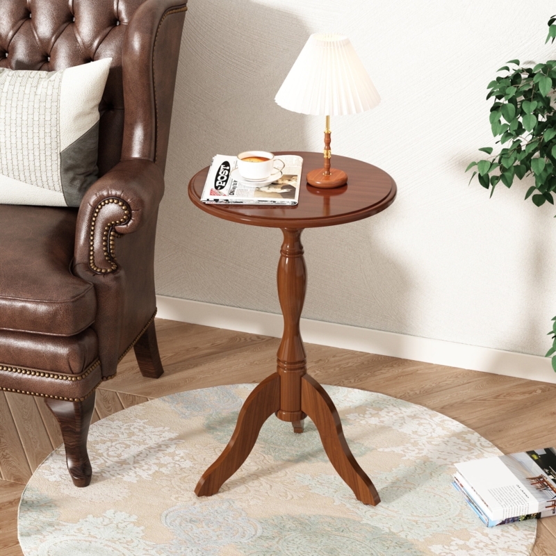 Accent Table, Round Wooden Top, Three-Legged Turned Pedestal Base