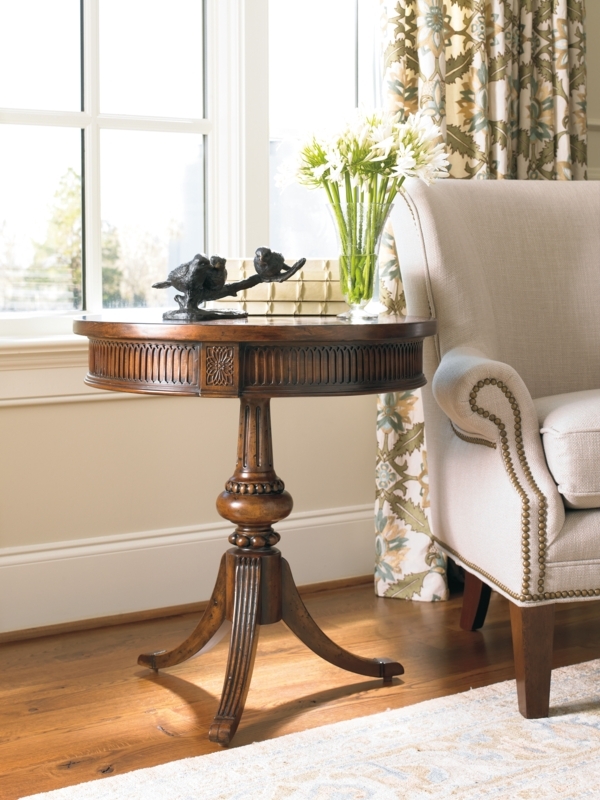 Accent Table with Carved Fluted Apron and Beaded Pedestal Base