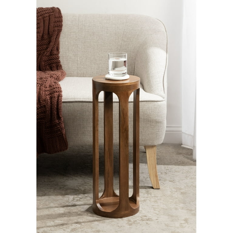 Accent Table with Open Pillar Base, Walnut Pedestal Side Table
