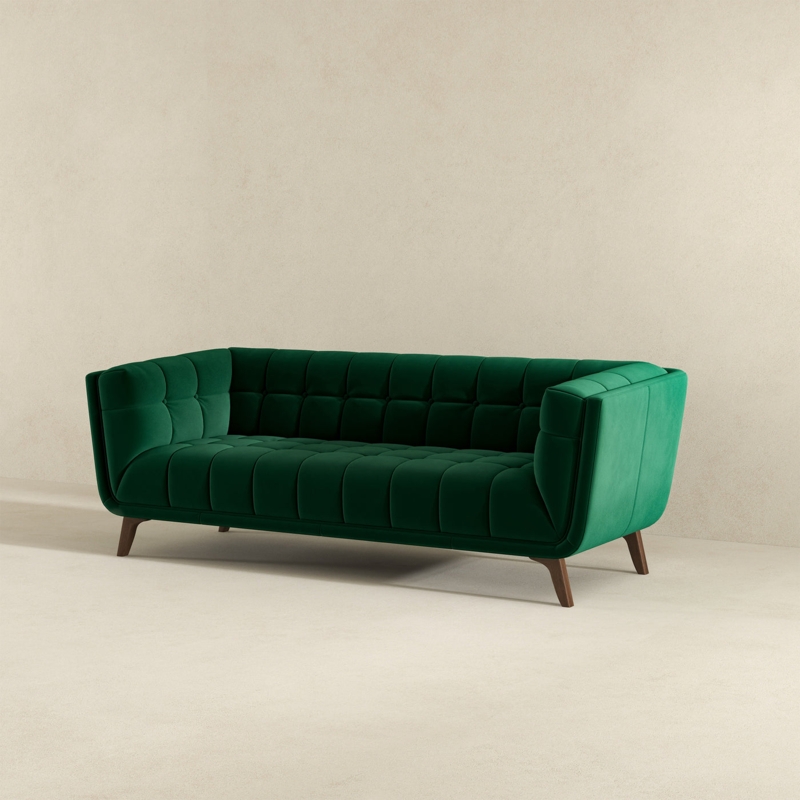 Addison 86" Green Velvet Modern Sofa  Harwin Furniture