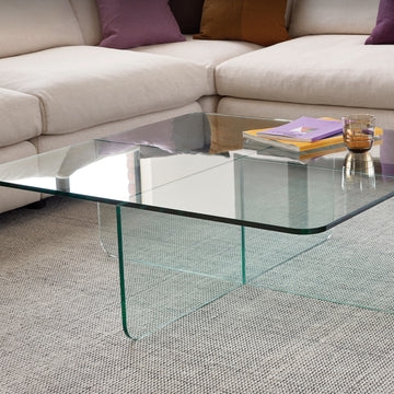 All-Glass Square Coffee Table with Intersecting Slab Base Minimalist