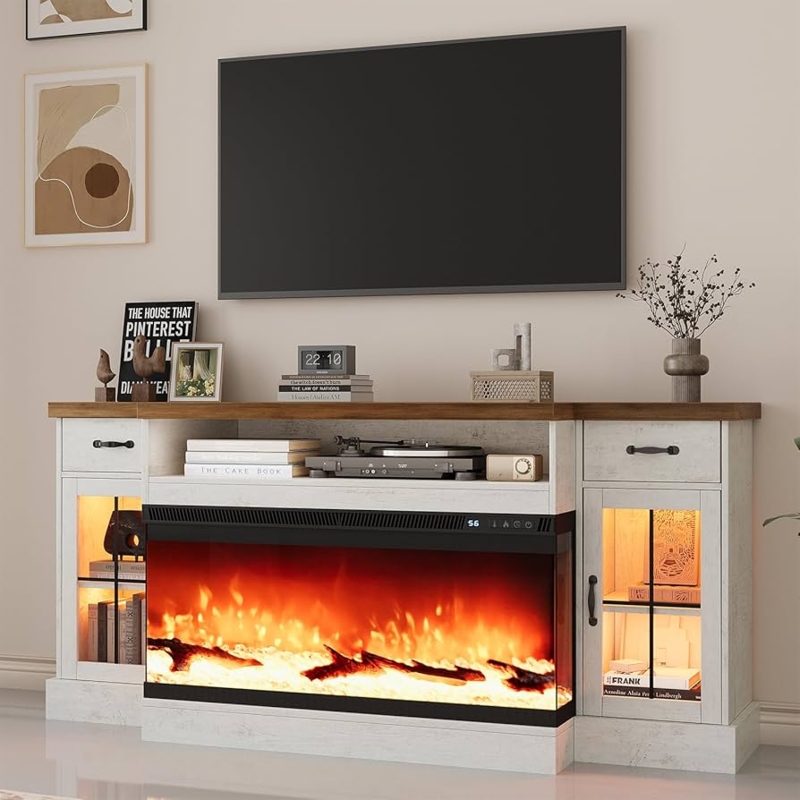 Amazon.com: 4 EVER WINNER Fireplace TV Stand with 40" Electric Fireplace  for 80" TV, 70" Entertainment Center with Adjustable Storage Cabinets, 2  Drawers, TV Consoles for Living Room, White : Patio, Lawn