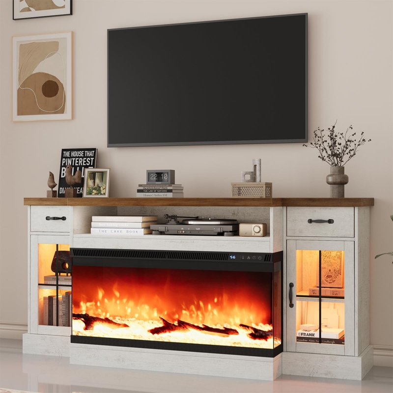 Amazon.com: 4 EVER WINNER Fireplace TV Stand with 40" Electric Fireplace  for 80" TV, 70" Entertainment Center with Adjustable Storage Cabinets, 2  Drawers, TV Consoles for Living Room, White : Patio, Lawn