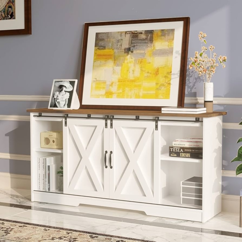 Amazon.com: 4 EVER WINNER TV Stand for 65 Inch TV for Living Room, Modern  Farmhouse Barn Door TV Stand with Storage Cabinets and Adjustable Shelves  for Bedroom, Media Entertainment Center TV Console
