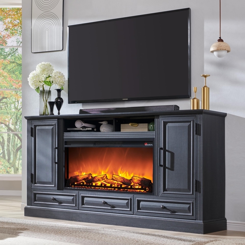Amazon.com: ACCOHOHO Fireplace TV Stand for 80 Inch TV, 35.7" Tall  Farmhouse Entertainment Center W/36'' Electric Fireplace, Media Console  with Large Storage Cabinets and Drawers for Living Room, Black : Home &