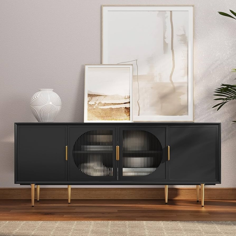 Amazon.com: ARTPOWER TV Stand with Storage, 66" Modern TV Entertainment  Center for TVs up to 75 Inch, Under TV Cabinet with Glass Door, TV Console  Media Center for Living Room, Bedroom, Black :