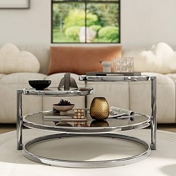 Amazon.com: Asday Silver Round Rotating Coffee Table, 3 Tier Circle Coffee  Table with 360 Swivel Mirrored Glass Top, Modern Glam Small Center Table  with Chrome Base for Living Room, Apartment : Home