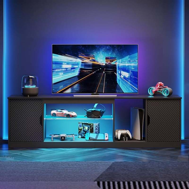 Amazon.com: Bestier LED TV Stand with Storage for 65/70/75 Inch TV, Gaming Entertainment  Center with Adjustable Glass Shelf for PS5 Xbox, Modern TV Console Table  for Living Room, Black Large TV Stand