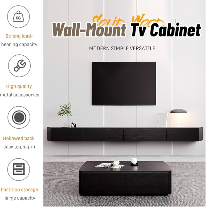 Amazon.com: Black Floating TV Stand, Wall-Mounted Entertainment Center,  Wood Tv Cabinet, with Storage Drawers, Modern TV Shelves, Entertainment  Media Console Center, Fully-Assembled(220x24x20cm) : Home & Kitchen