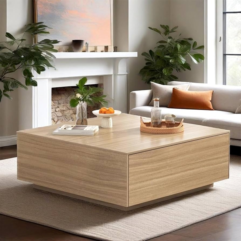 Amazon.com: chartustriable 43 Square Coffee Table with Storage, 43" D x  43" W x 17" H Modern Large Square Center Table with 2 Drawers, Wood Coffee  Table for Living Room, Light Brown,Bedroom,Light