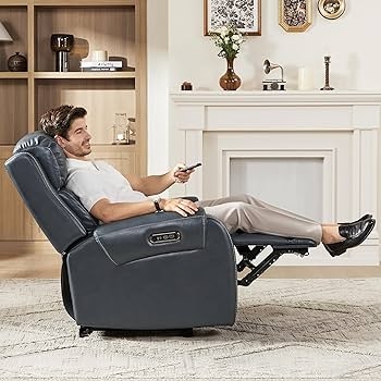 Amazon.com: CHITA Genuine Leather Power Recliner Chair for Adults, Electric  Wall Hugger Recliner with Adjustable Power Headrest & USB/Type-C Ports,  Compact for Small Spaces & Living Rooms, Navy Blue : Home &