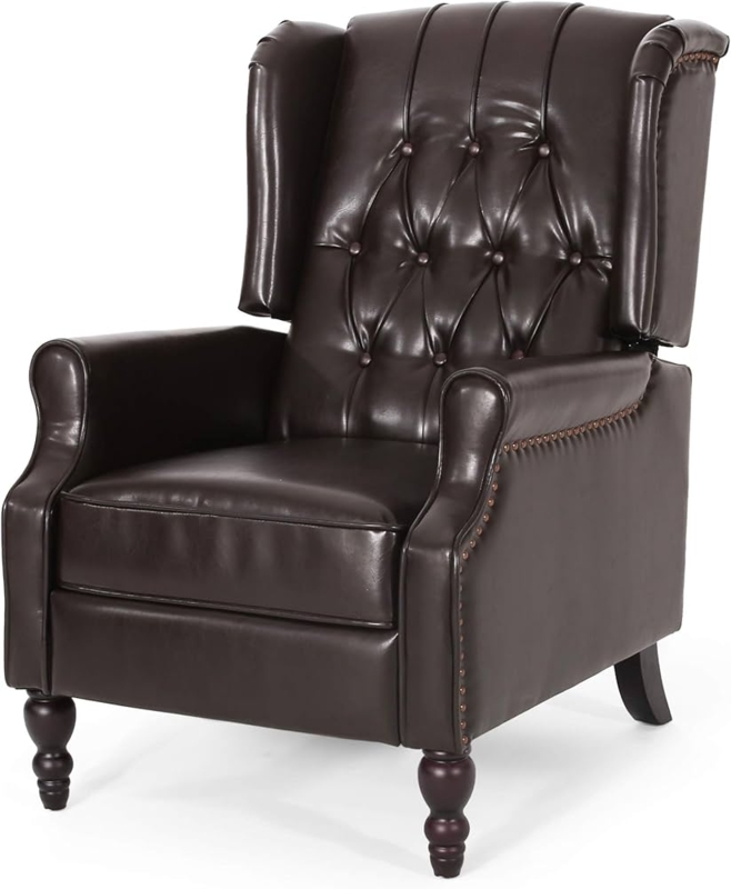 Amazon.com: Christopher Knight Home GDFStudio Elizabeth Tufted Bonded Leather  Recliner, Vintage Reclining Reading Armchair, 28.5D x 34.5W x 41H in, Brown  : Home & Kitchen