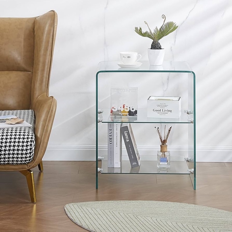 Amazon.com: Clear Tempered Glass Side Table, Small End Table for Living  Room, Nightstand, Bedside Table for Bedrooms, Sofa Side Table (15.7 x 19.7X  23.6) : Home & Kitchen
