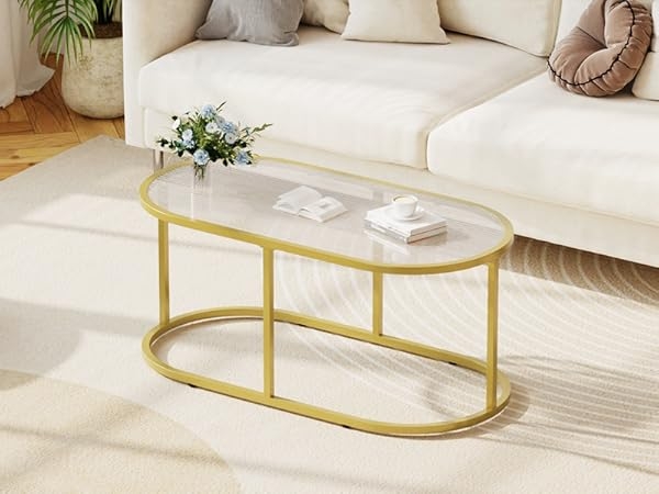 Amazon.com: Coffee Table Gold Glass Coffee Table for Living Room, Oval Table  Center Table with Ribbed Glass Top and Sturdy Metal Frame,Modern Glass  Accent Tables for Bedroom Home Office : Home &