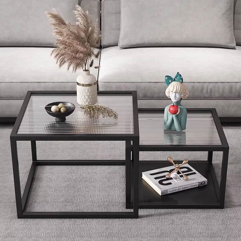 Amazon.com: Coffee Table Set Of 2 Black Coffee Table Square With Storage  Shelf Glass Coffee Tables For Living Room Fashionable Design Modern Coffee  Table With Metal Frame For Living Room Bedroom Home