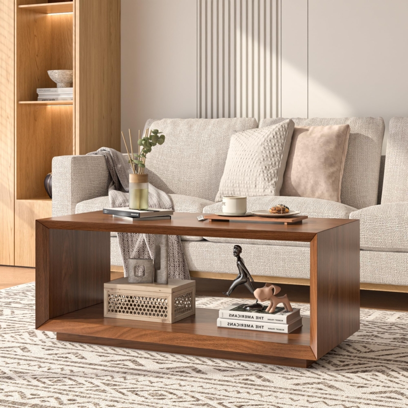 Amazon.com: Coffee Table with Storage, Mid Century Modern, Rectangle  Cocktail Tea Table, Farmhouse Wood Coffee Table for Living Room, Home  Office (Walnut) : Home & Kitchen