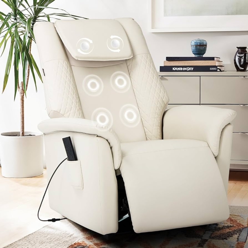 Amazon.com: COLAMY White Massage Recliner Chair  Leather Recliner with  Neck & Back Rollers, 3 Auto Modes, Adjustable Intensity, One-Touch Setup,  Overstuffed Pillow Back, for Living Room & Bedroom,White : Home &