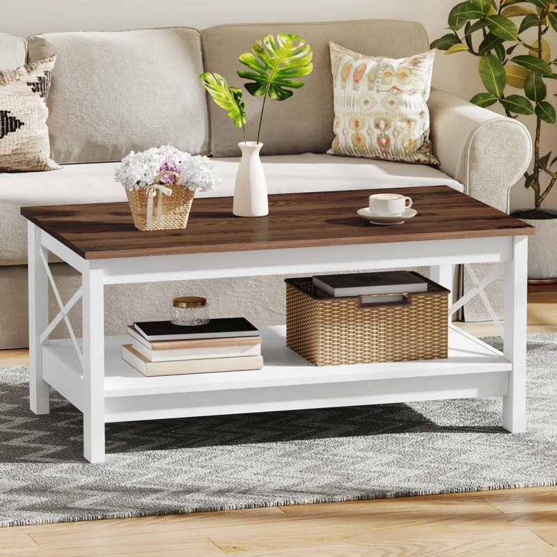Amazon.com: DWVO Rectangle Coffee Tables for Living Room Storage Table Wood Coffee  Table with Thicker Legs 2 Tier Modern Coffee Table Center Table for Living  Room, Brown : Home & Kitchen