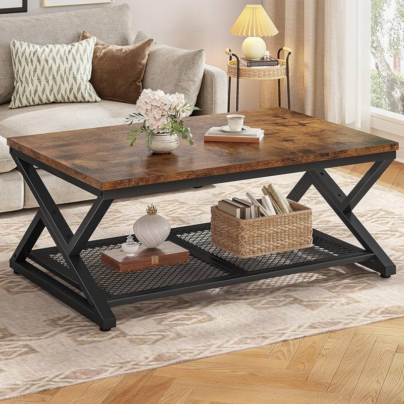 Amazon.com: EnHomee Coffee Table with Storage, Modern Coffee Tables for  Living Room with Mesh Shelf, 2 Tier Rectangular Center Table for Living  Room, Bedroom, 39.4 Inch, Rustic Brown : Home & Kitchen