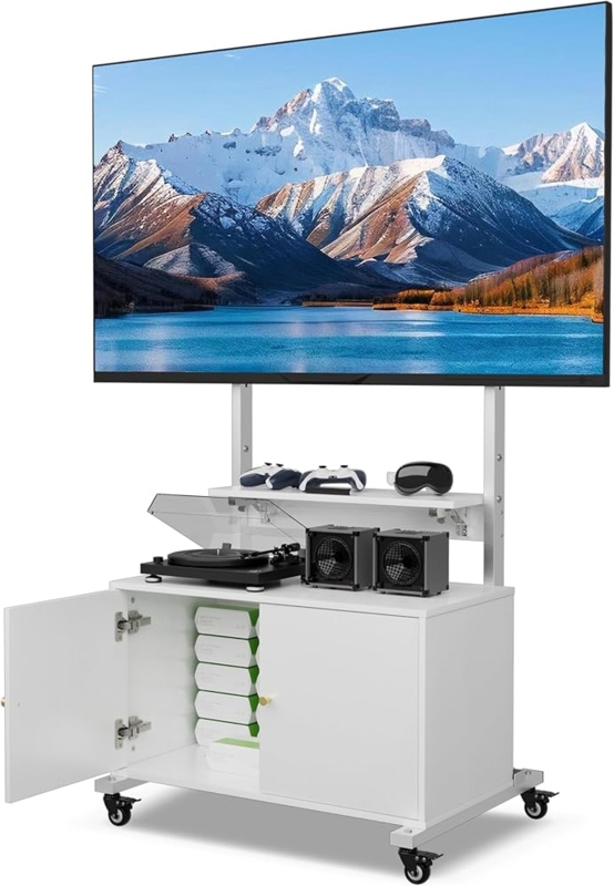 Amazon.com: Entertainment Center with TV Mount,Rolling TV Stand with  Storage Suitable for 32-75in Screen,TV Floor Stand on Wheels with Foldable  Table,Height Adjustable Mobile TV Stand for Outdoor and Living Room : Offi