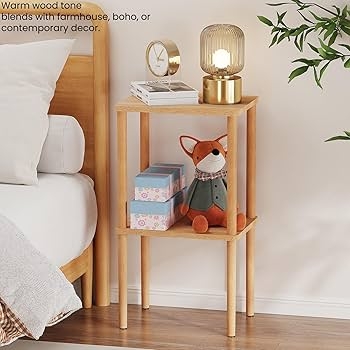 Amazon.com: exilot Solid Wood Side Table, 2-Tier Tall End Table with  Storage Shelf, Small Nightstand Bedside Table for Bedroom, Living Room,  Kids Room & Small Spaces, No-Tool Assembly,(Natural) : Home & Kitchen