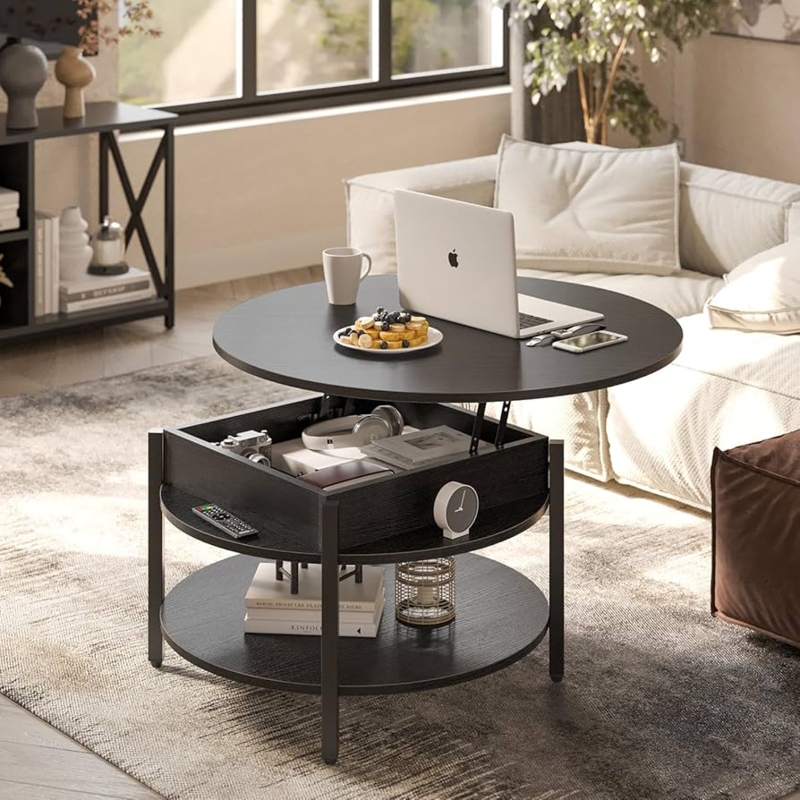 Amazon.com: FABATO Round Lift Top Coffee Table with Storage and Hidden  Compartment, 26.77'' Farmhouse Coffee Table for Living Room Reception Room,  2 Tier Small Round Coffee Table Circle Dining Table, Black :