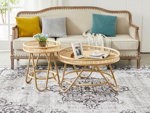 Amazon.com: FINECASA Boho Rattan Coffee Table Round, Handwoven Modern Style Round  Wicker Coffee Table for Living Room,32x18 '' Brown : Home & Kitchen