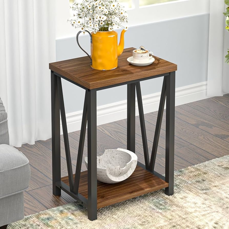 Amazon.com: FOLUBAN Small End Table, Rustic Wood and Metal Side Table with  Storage, Modern Night Stand for Living Room Bedroom Office, Walnut : Home &  Kitchen